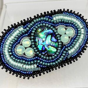 Paua shell bead embroidery barrette